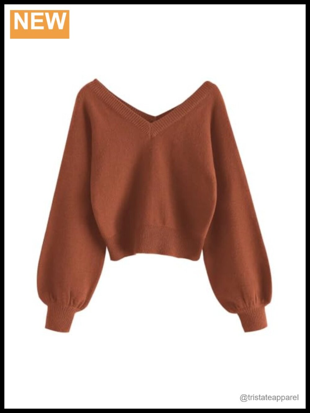 Women's Cropped V-Neck Knit Sweater Long Sleeve Pullover Jumper